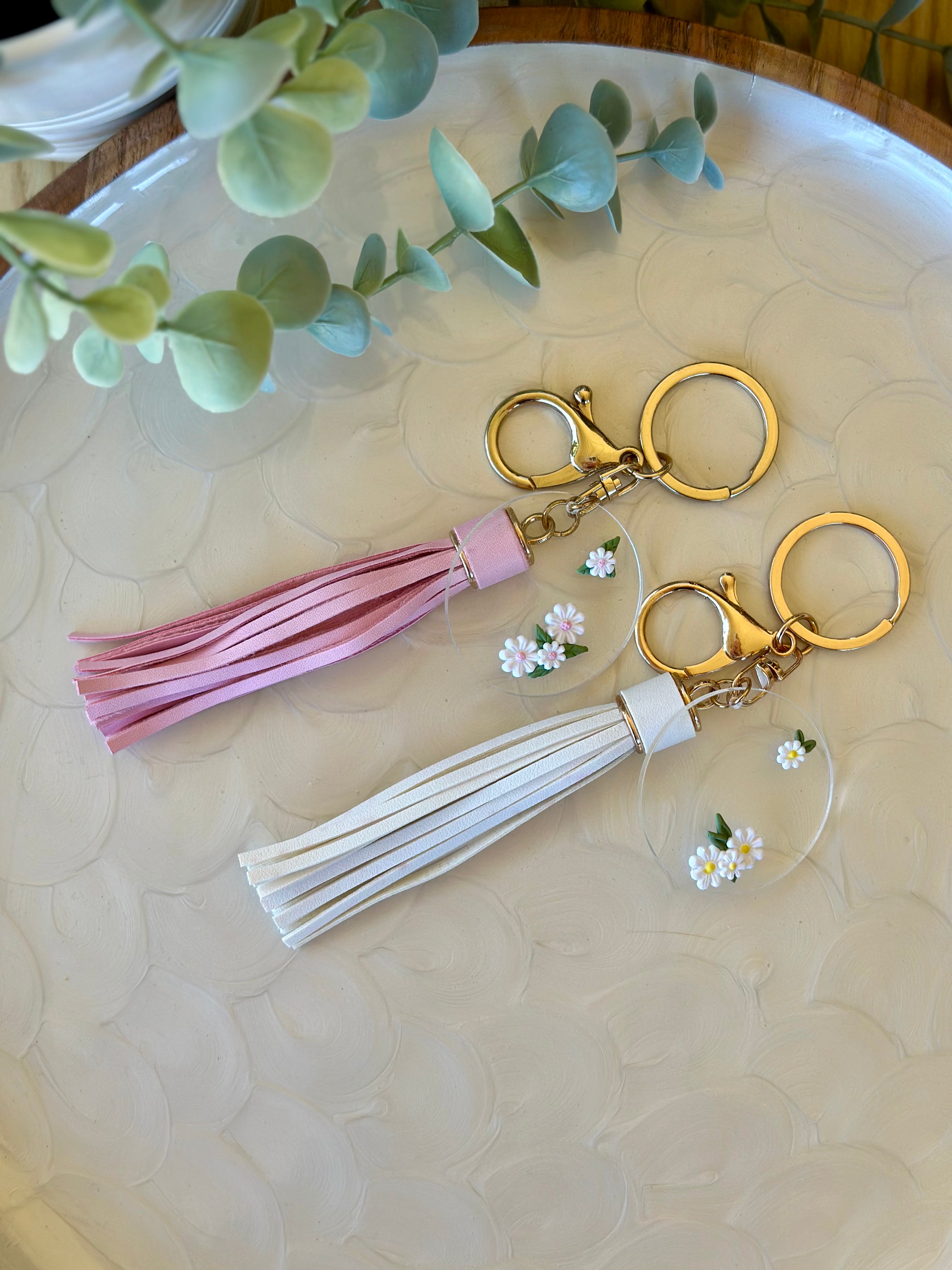 Pink Vegan Leather | Pink Daisy Keyring