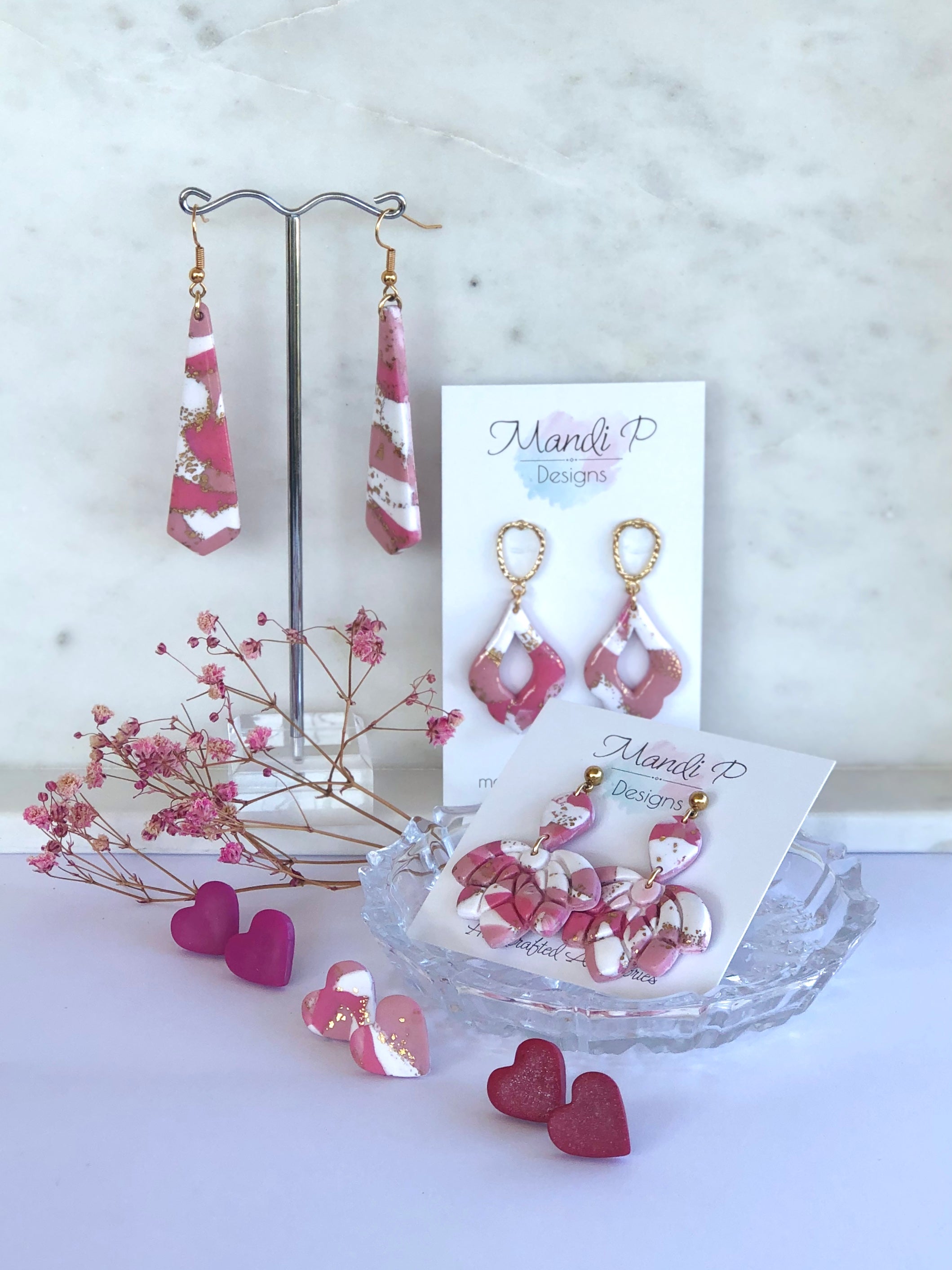 Heart Stud | Pink & White