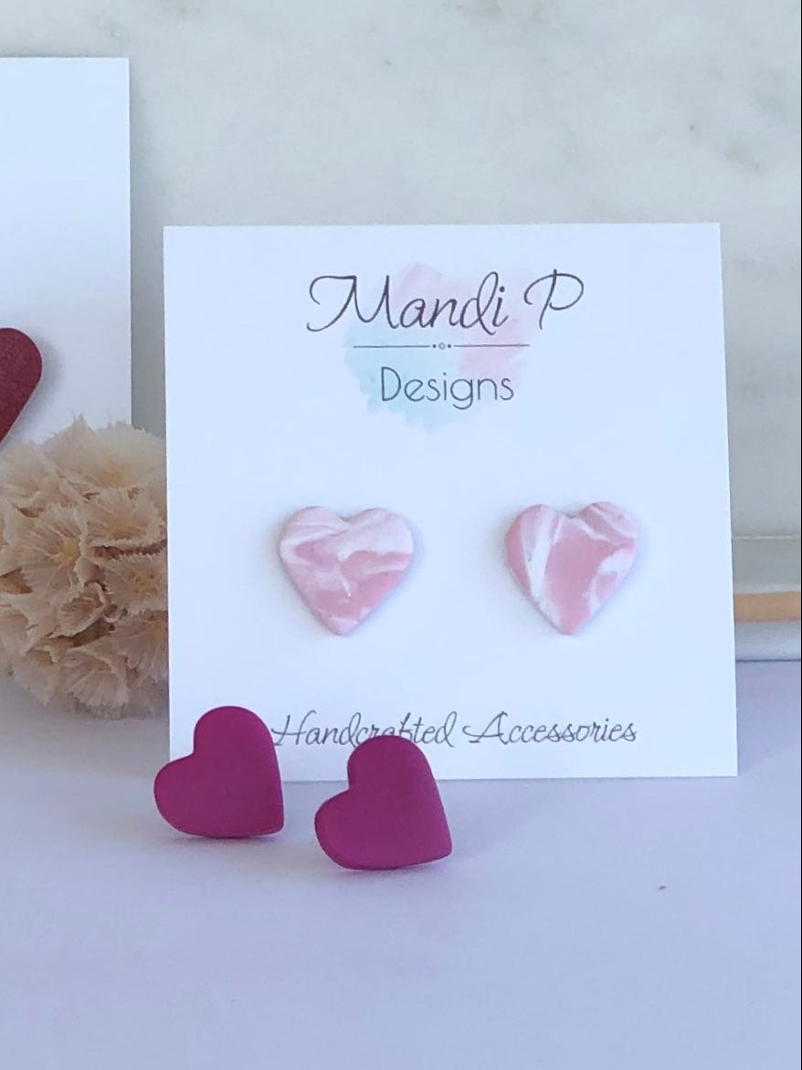 Heart Stud | Pink & White